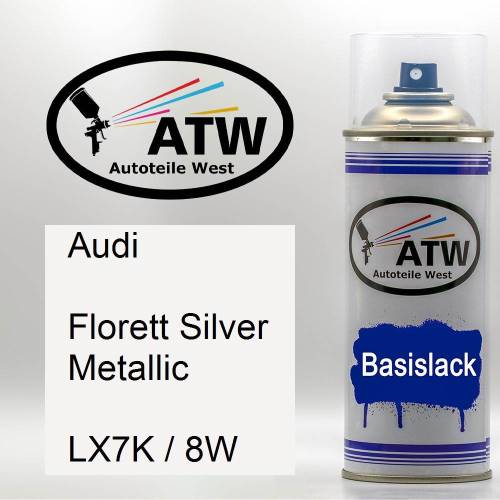 Audi, Florett Silver Metallic, LX7K / 8W: 400ml Sprühdose, von ATW Autoteile West.